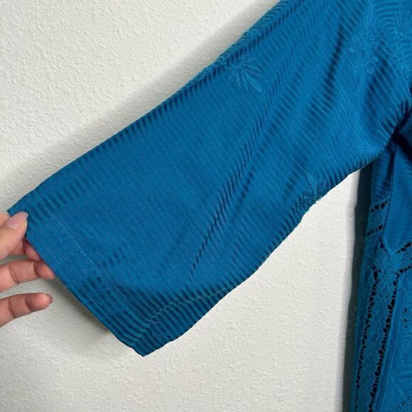 Soft Surroundings Women’s Blue Embroidered Open Front Duster Cardigan Size S - Picture 4 of 16